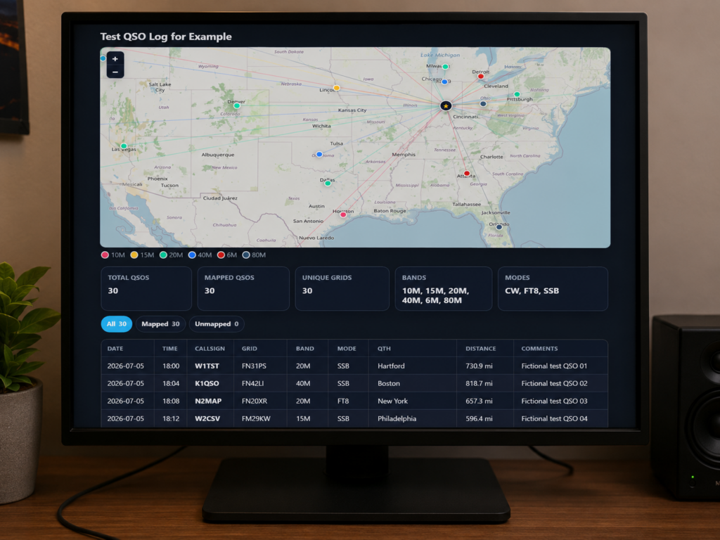 K4EQM QSO Contact Map showing ham radio QSOs on an interactive WordPress map